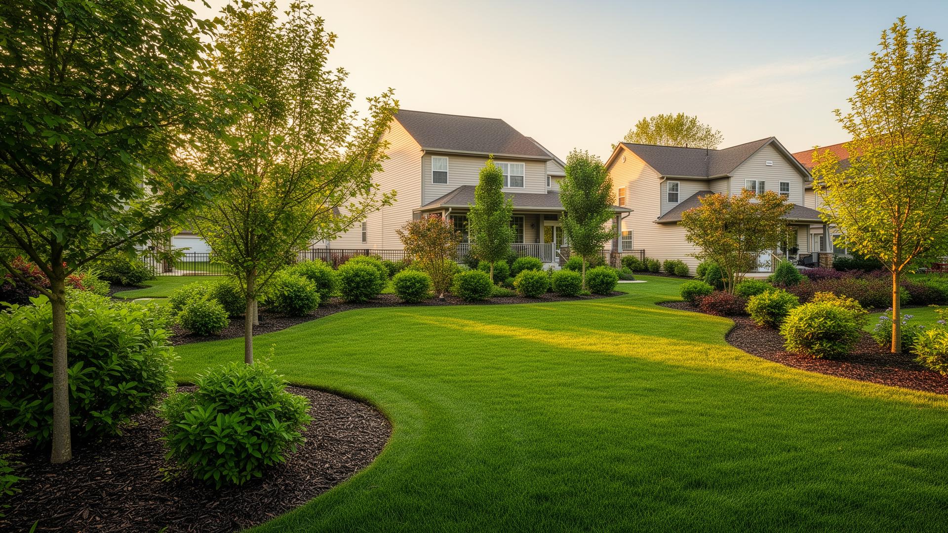 Landscaped backyard with fresh planting beds and clean lawn edges